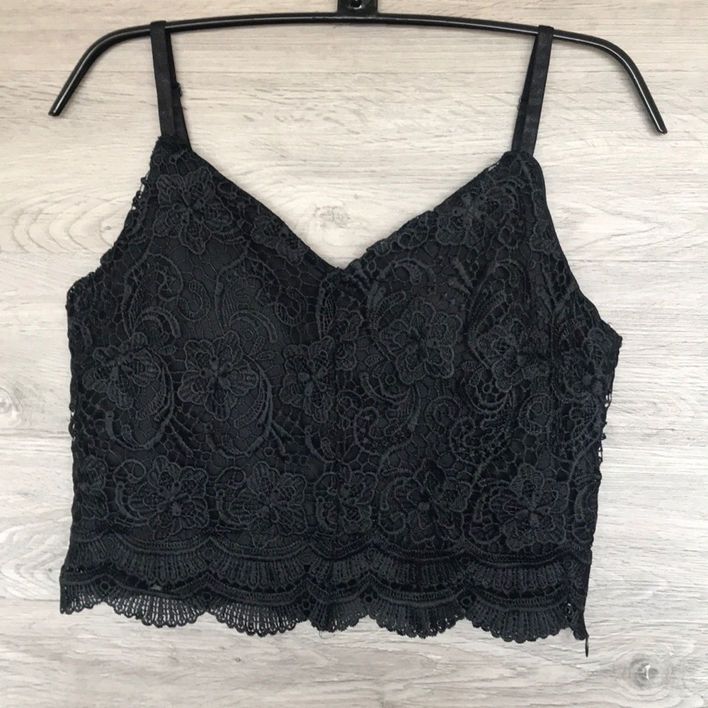 NWT-Women’s Crocheted Soft Lace Cami Top, Black - Picture 3 of 8